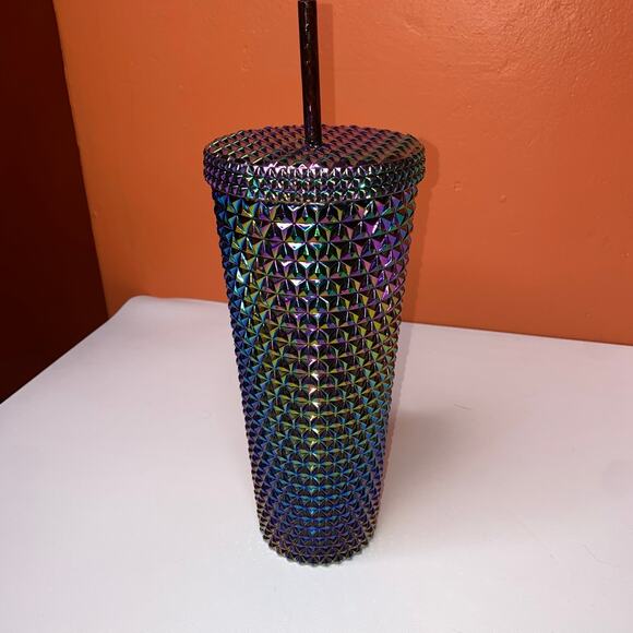 26 OZ Plastic Double Wall Insulated Iridescent Textured Tumbler with Straw - Picture 2 of 7